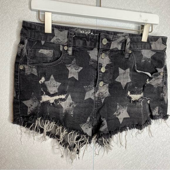 Mossimo High Rise Short Gray Stars Super Stretch Button Fly Size 12/31 - Picture 5 of 5